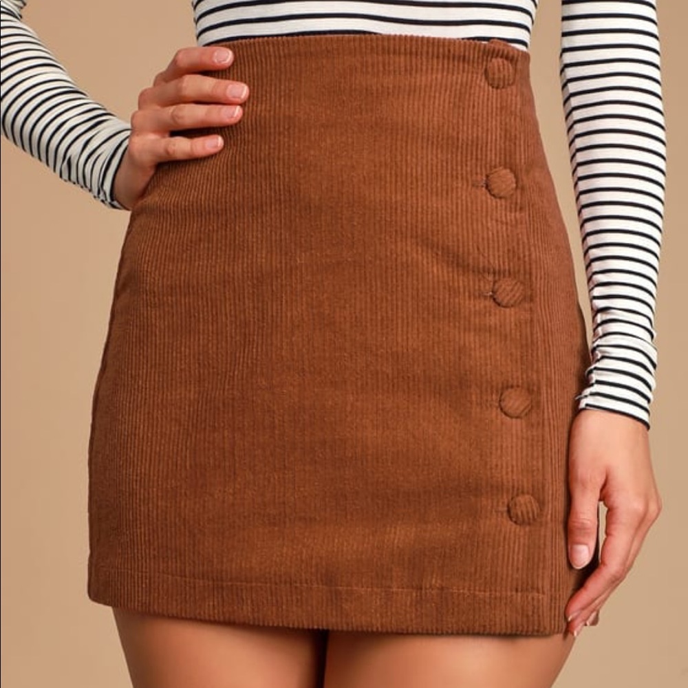 Katherina Rust Brown Button Front Corduroy Skirt